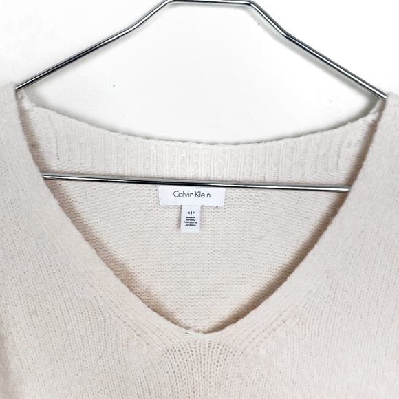 CALVIN KLEIN Blush V-Neck Nylon/Acrylic/Wool/Alpaca Knit Pullover Sweater S|P - Picture 2 of 5